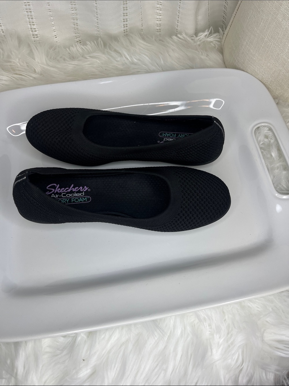 Skechers Women's Black Knit Slip-On Flats with Air-Cooled Foam